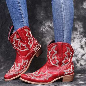 gloryinterest Cowboy Boots for Women Booties Ankle Cowgirl Western Boots Stitched Embroidered Pointe...