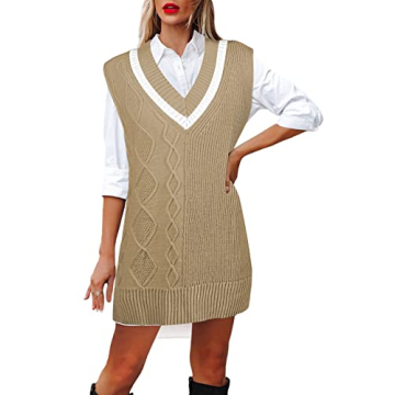 HUUSA Women's Knitwear Sweater Vest V Neck Casual Loose Preppy Pullover Jumpers Oversized Sleeveless...