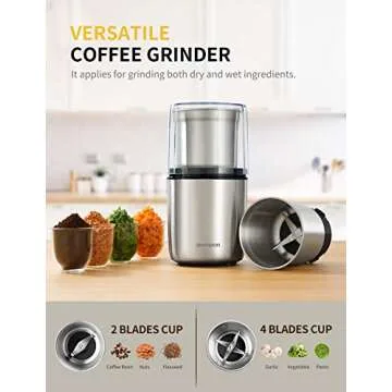 SHARDOR Electric Coffee Grinder for Spices and Seeds with Dual Bowls