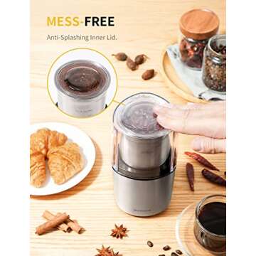 SHARDOR Coffee Grinder Electric Herb/Wet Grinder for Spices and Seeds with 2 Removable Stainless Steel Bowls, Silver