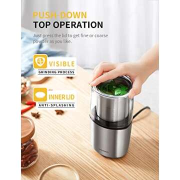SHARDOR Coffee Grinder Electric Herb/Wet Grinder for Spices and Seeds with 2 Removable Stainless Steel Bowls, Silver