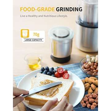 SHARDOR Coffee Grinder Electric Herb/Wet Grinder for Spices and Seeds with 2 Removable Stainless Steel Bowls, Silver