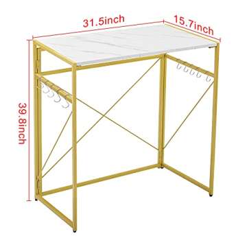Mr IRONSTONE 31.5” Folding Computer Desk, High Table Standing Desk Workstation Easy Assembly Small Bar Table for Pub Dining Coffee Kitchen Narrow Space (Laminate Marble)