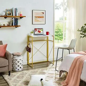 Mr IRONSTONE 31.5” Folding Computer Desk, High Table Standing Desk Workstation Easy Assembly Small Bar Table for Pub Dining Coffee Kitchen Narrow Space (Laminate Marble)