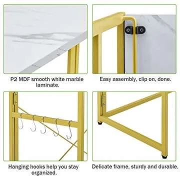 Mr IRONSTONE 31.5” Folding Computer Desk, High Table Standing Desk Workstation Easy Assembly Small Bar Table for Pub Dining Coffee Kitchen Narrow Space (Laminate Marble)