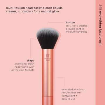 Real Techniques Everything Face Makeup Brush, Flawless Finish, Streak Free Makeup Application, For Foundation, & Powder Makeup Application, Fluffy Face Brush, Cruelty Free, 1 Count Orange
