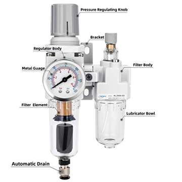 NANPU 1/4" NPT Auto-Drain Air Filter Regulator Lubricator Unit Combo with Gauge & Fittings