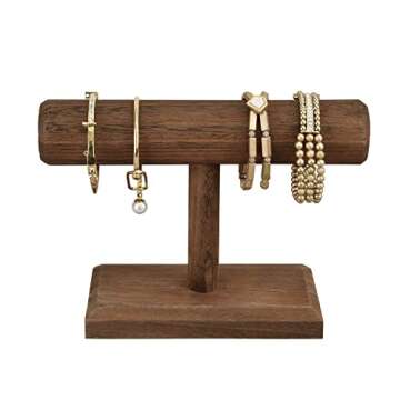 Ikee Design Antique Wooden Display Jewelry Accessory Stand, Bracelet Scrunchie Holder Display for Store, Showcase and Home, Brown Color, 7.9 W x 2.9 D x 5.5 H in