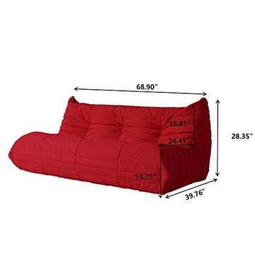 TIFLON Lazy Floor Sofa,Minimalist Sofa Couch,Teddy Velvet 3Seatert Sofa, Fireside Chair,Tatami Sofa,Corner Relax Sofa Couch for Living Room Bedroom Salon Office-Red