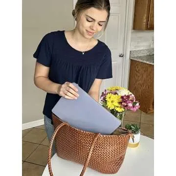 BOHIQ Large Leather Tote Bag for Women - Premium Quality Woven Leather Handbag with Superior Zipper Closure - Spacious Zipped Compartment and 2 Pockets - Light Brown