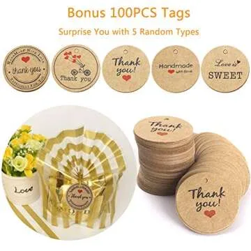 UUSHER Treat Bags with Ties, Gold Candy Favor Bags with 100 4 Inches Twist Ties Pretty Wrappings for Shower Birthday Wedding Gift Giving (Gold Striped and Polka Dot)