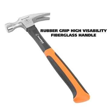 GreatNeck HG16S 16 Oz. Fiberglass Straight Claw Hammer, Carpenter & Contractor Tool for Framing, Building, & Ripping Nails, Durable Drop Forged Steel Hammer