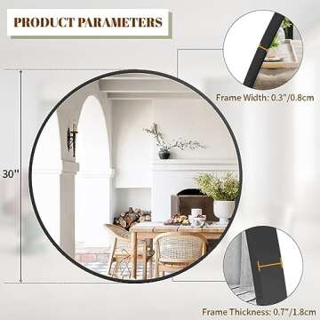 BEAUTYPEAK 30 Inch Round Mirror, Metal Frame Circle Mirror, Wall Mounted for Entryway, Bathroom, Vanity, Living Room, Black