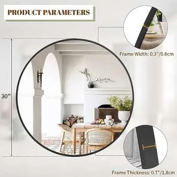 BEAUTYPEAK 30 Inch Round Mirror, Metal Frame Circle Mirror, Wall Mounted for Entryway, Bathroom, Vanity, Living Room, Black
