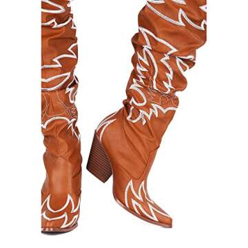 Cape Robbin Kelsey-21 Cowboy Boots Women, Over The Knee Western Cowgirl Boots with Chunky Block Heels, Fashion Dress Boots for Women - Terracotta Tan Size 8.5