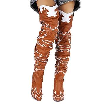 Cape Robbin Kelsey-21 Cowboy Boots Women, Over The Knee Western Cowgirl Boots with Chunky Block Heels, Fashion Dress Boots for Women - Terracotta Tan Size 8.5
