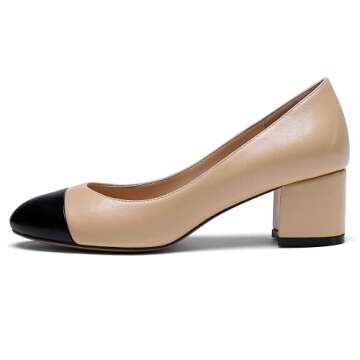 Eldof Round Cap Toe Pumps,Classy 2 Inches Block Heel Chic Pumps, Slip on Comfortable Chunky Heel for...
