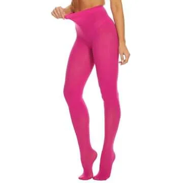 CozyWow Women's 80D Soft Solid Color Semi Opaque Footed Tights High Waist Womens Tights(S-M, Fuchsia)