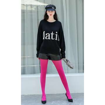 CozyWow Women's 80D Soft Solid Color Semi Opaque Footed Tights High Waist Womens Tights(S-M, Fuchsia)