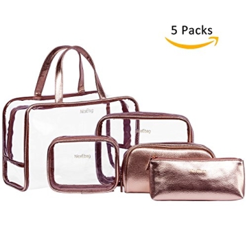 ibeacos Clear Makeup Bag Set - Stylish Travel Organizer in Rose Gold