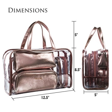 ibeacos Clear Makeup Bag Set - Stylish Travel Organizer in Rose Gold