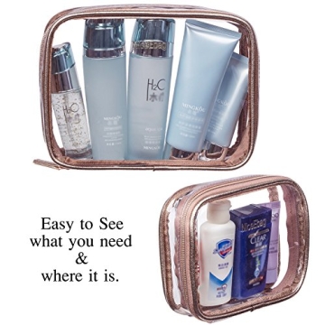 ibeacos Clear Makeup Bag Set - Stylish Travel Organizer in Rose Gold