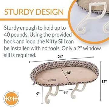 K&H Pet Products Bolster Kitty Sill Cat Window Perch Bed for Large Cats, Orthopedic Window Hammock H...