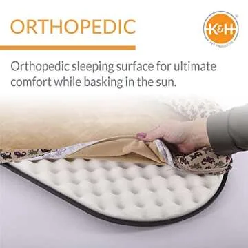 K&H Pet Products Bolster Kitty Sill Cat Window Perch Bed for Large Cats, Orthopedic Window Hammock Holds 40 lbs, Washable Cover, Indoor Windowsill Furniture Bed Seat - Tan/Kitty Unheated 14 X 24in