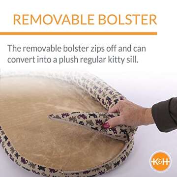 K&H Pet Products Bolster Kitty Sill Cat Window Perch Bed for Large Cats, Orthopedic Window Hammock Holds 40 lbs, Washable Cover, Indoor Windowsill Furniture Bed Seat - Tan/Kitty Unheated 14 X 24in