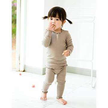 VAENAIT BABY Infant Toddler Kids Long Sleeve Modal Sleepwear Pajamas 2pcs Set Shirring Beige S