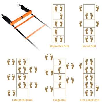 YISSVIC Agility Ladder and Cones 20 Feet 12 Adjustable Rungs Fitness Speed Training Equipment (20 feet, Light Orange)