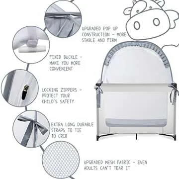 L RUNNZER Pack N Play Tent to Keep Baby in, Crib Net for Pack and Plays, Mini Cribs & Play Yards to Stop Baby from Climbing Out, Pop Up Design & Breathable Mesh Crib Canopy