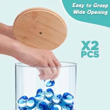 JYPS Laundry Pods Container for Laundry Room Organization and Storage, Large Capacity Acrylic Laundry Detergent Powder Container Dispenser with Bamboo Lids for Organizing