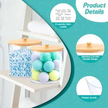 JYPS Laundry Pods Container for Laundry Room Organization and Storage, Large Capacity Acrylic Laundry Detergent Powder Container Dispenser with Bamboo Lids for Organizing