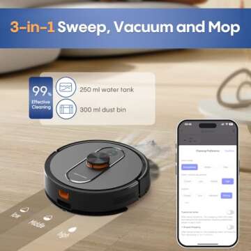 eitton Robot Vacuum and Mop with Self-Emptying,4000Pa LiDAR Robot Vacuum Cleaner,3-in-1 Robotic Vacuums for 45 Days of Cleaning,Hands-Free,No-Go Zones,Perfect for Hard Floors, Carpets, and Pet Hair
