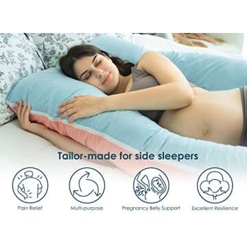 QUEEN ROSE 55in Pregnancy Pillow, U-Shaped Full Body Pillow for Back Support with Satin Cover for Anyone,Blue and Pink