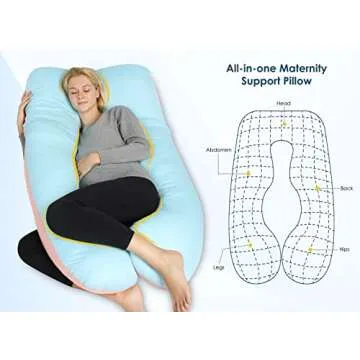 QUEEN ROSE 55in Pregnancy Pillow, U-Shaped Full Body Pillow for Back Support with Satin Cover for Anyone,Blue and Pink