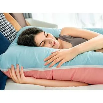 QUEEN ROSE 55in Pregnancy Pillow, U-Shaped Full Body Pillow for Back Support with Satin Cover for Anyone,Blue and Pink