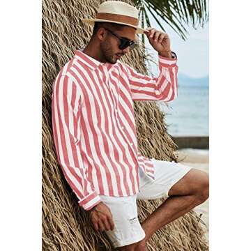 JMIERR Stylish Cotton Linen Long Sleeve Shirt for Men