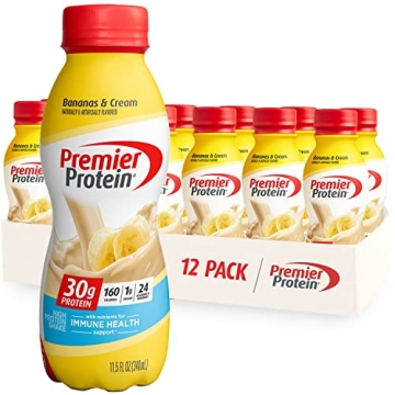 Premier Protein Shake - Bananas & Cream Flavor - 30g Protein & 24 Vitamins, 12 Pack