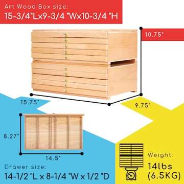MEEDEN 10-Drawer Artist Supply Storage Box - Large Capacity Multi-Function Beech-Wood Pencil Box wit...