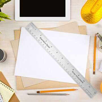 3 Pieces Stainless Steel Cork Base Rulers 12 Inches 30 cm Non Slip Straight Edge Ruler, Inch and Metric Graduations Measuring Corkback Ruler for School Office Drawing Measuring Engineering Woodworking