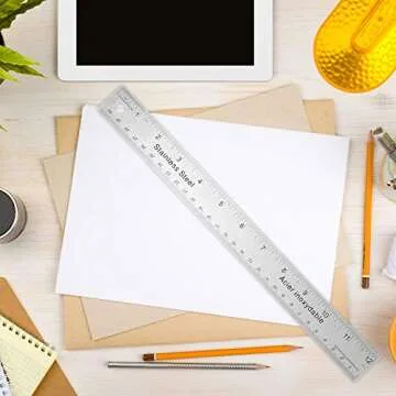 3 Pieces Stainless Steel Cork Base Rulers 12 Inches 30 cm Non Slip Straight Edge Ruler, Inch and Metric Graduations Measuring Corkback Ruler for School Office Drawing Measuring Engineering Woodworking