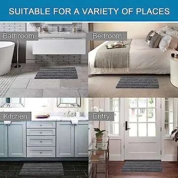 H.VERSAILTEX Grey Bathroom Rug Set Bath Mats, 2 Piece Bath Mats for Bathroom Non Slip Thick Soft Chenille Striped Bath Rug Set, Bath Mats for Bathroom Sets (Grey, 20" x 32"/17" x 24")