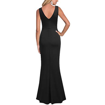 WOOSEA Women Sleeveless V Neck Split Evening Cocktail Long Dress Black