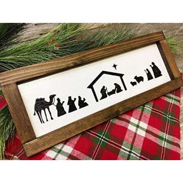 Nativity Scene Farmhouse Christmas Decor wood Sign - Manger Scene - Rustic Christmas Decor - Hand Painted Framed Sign