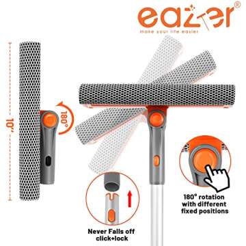 eazer 46'' Professional Window Cleaner Tool, 2-in-1 Rotatable Squeegee for Window Cleaning Kit, Wind...