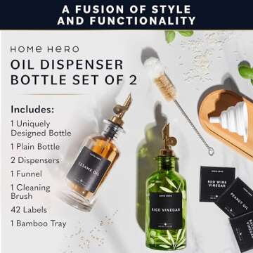 Home Hero 2 Pcs Olive Oil Dispenser Bottle - 350 ml Elegant Cooking Oil Dispenser for Kitchen - Oil ...