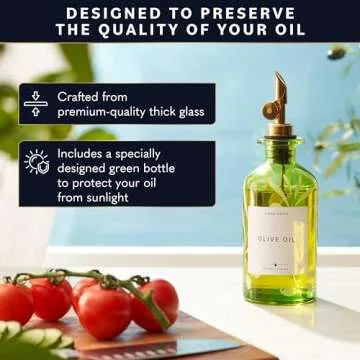 Home Hero 2 Pcs Olive Oil Dispenser Bottle - 350 ml Elegant Cooking Oil Dispenser for Kitchen - Oil Bottles for Kitchen with Bamboo Tray, Funnel & Cleaning Brush (Green & Clear Oil Dispenser)
