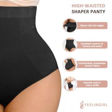 FeelinGirl Tummy Control Shapewear Panties For Women Seamless High Waist Shaping Body Shaper Underwear Black XS/S, X-Small-Small